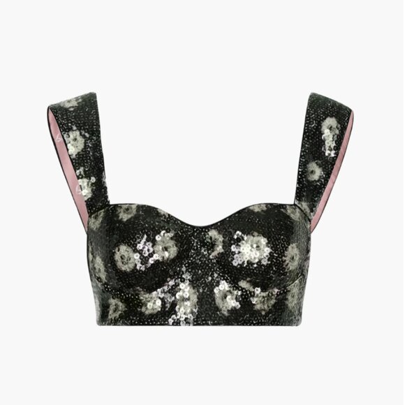Juan de Dios Tops - Juan De Dios Black Beige Delirio Floral Sequin Cropped Womens Blouse Top Size 6